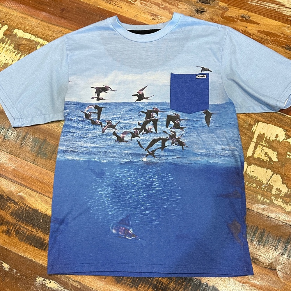 Pelagic Ocean Blue Men’s T-Shirt with Graphic Design